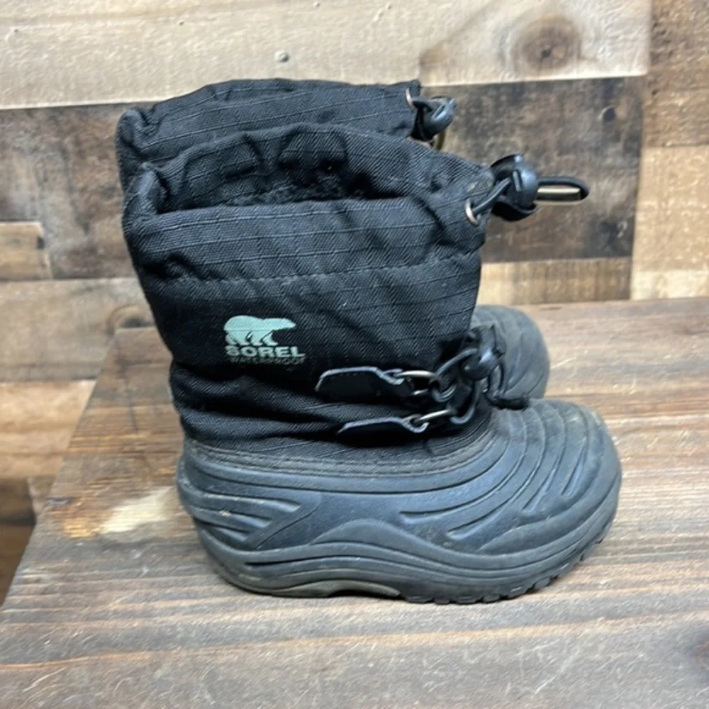 SOREL 'Super Trooper' Waterproof Kids Boots‎ Black/Grey $85 Boy's Size 8